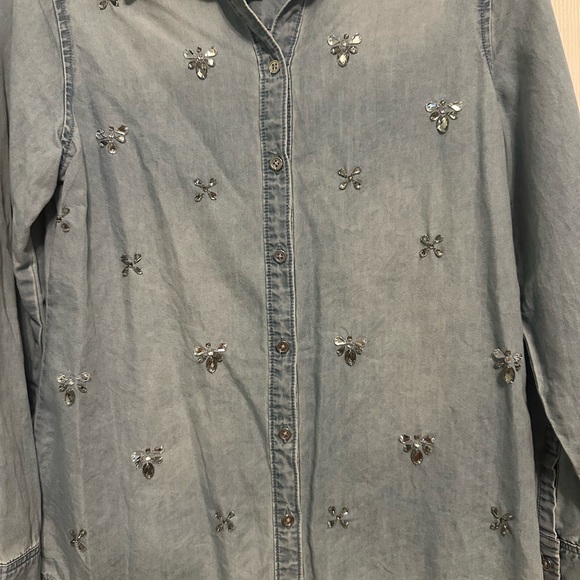Chico's Light Blue Denim Shirt with Embellishments - Picture 2 of 7